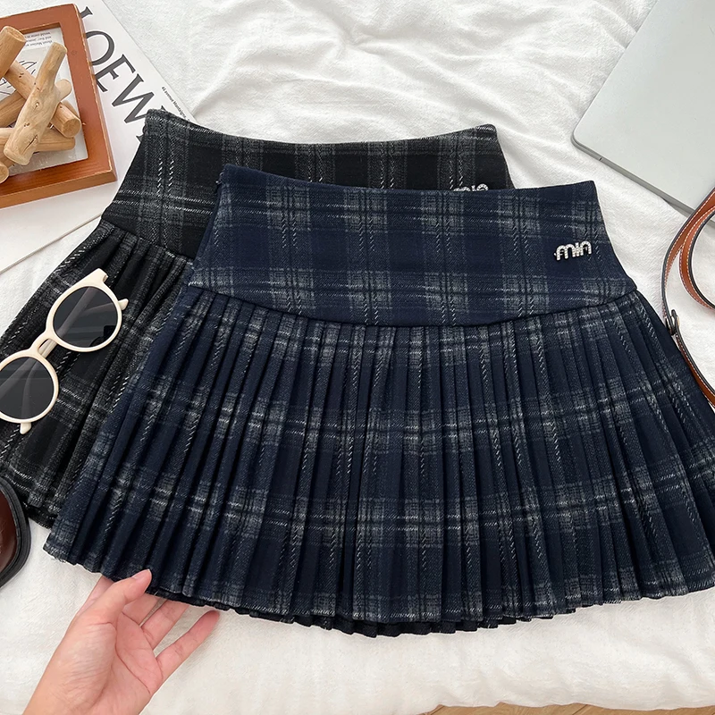 Women Preppy Style Mini A-line Plaid Pleated Skirt High Waist Vintage Harajuku Japanese Y2k Fashion 2000s Aesthetic Gyaru Tide