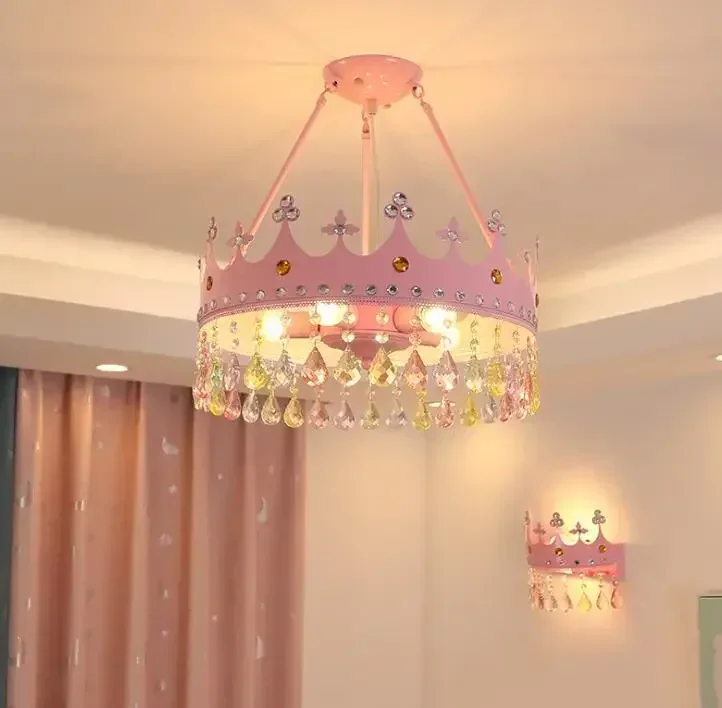 Crown Chandelier Children Room Crystal Girls and Boys Modern Simple Ins Web Celebrity Princess Room Light LED Bedroom Light
