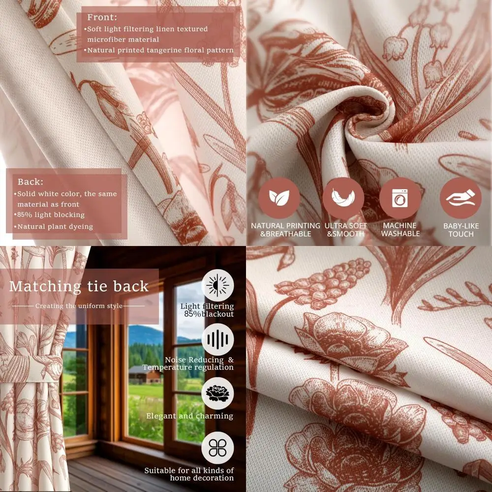 

Шторы из шенилла с цветочным узором Poppy, 2 панели, с креплением на крючки и карманом для карниза, 52Ш x 84Д, для спальни, гостиной, дверей на террасу