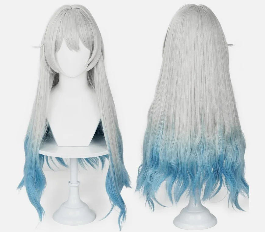 Honkai Star Rail Cosplay Firefly Wig White Blue Hair Wavy Wigs with Bangs Women