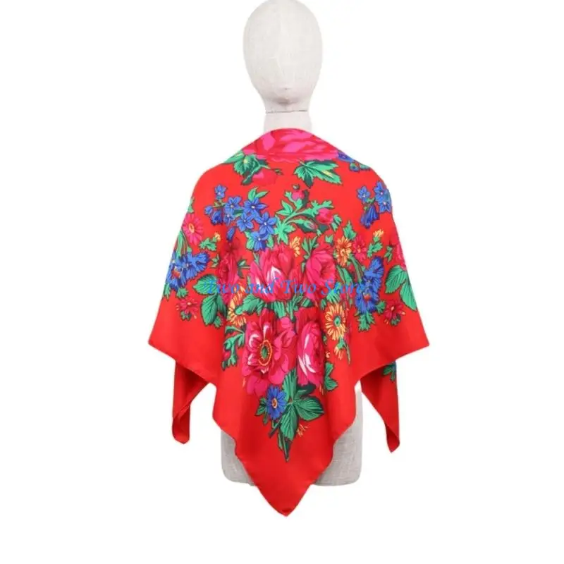HX6F Flower Print Fringe Trim Lightweight Scarf Shawl For Women Multipurpose Accessory