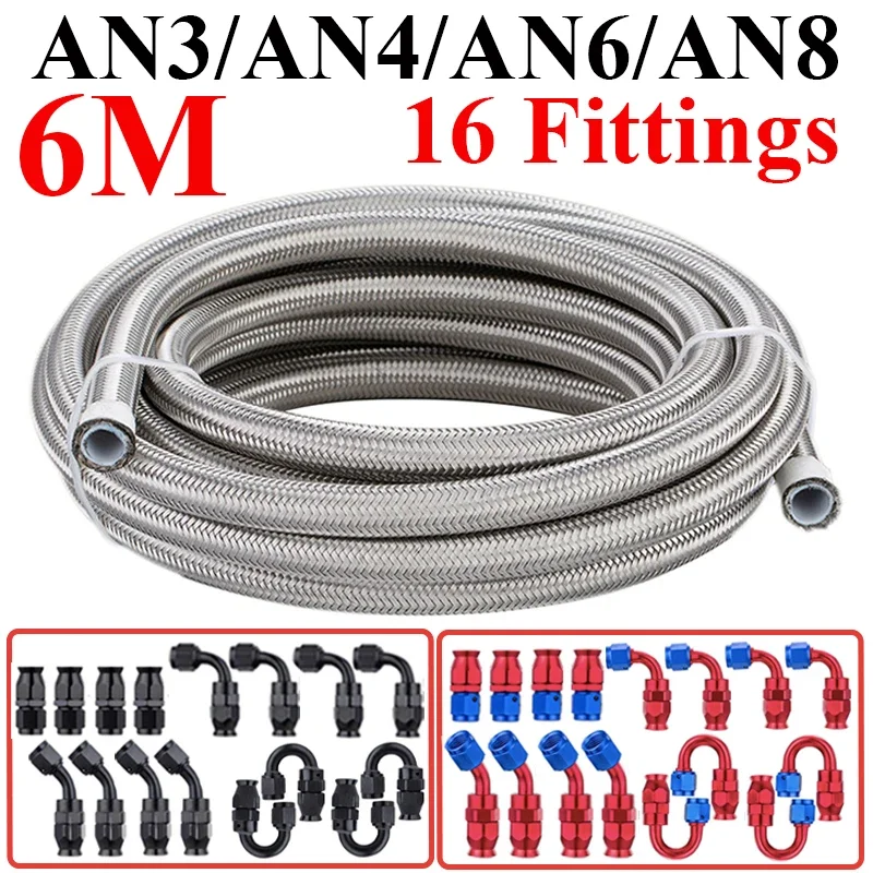 6M AN3 AN4 AN6 AN8 E85 Stainless Steel PTFE Fuel Hose Oil Gas Cooler Line Pipe Tube 4x0° 4x45° 4x90° 4x180° Swivel End Fittings