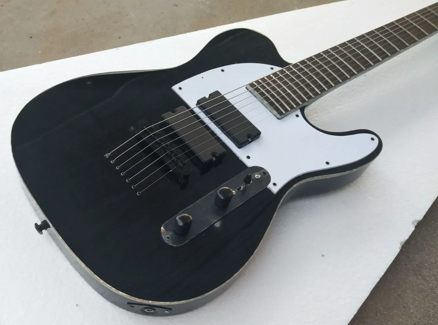 Stephen 7 Strings Black LTD Electric Guitar China EMG Pickups White Pearl Body Binding String Thru Body Bridge Black Hardware