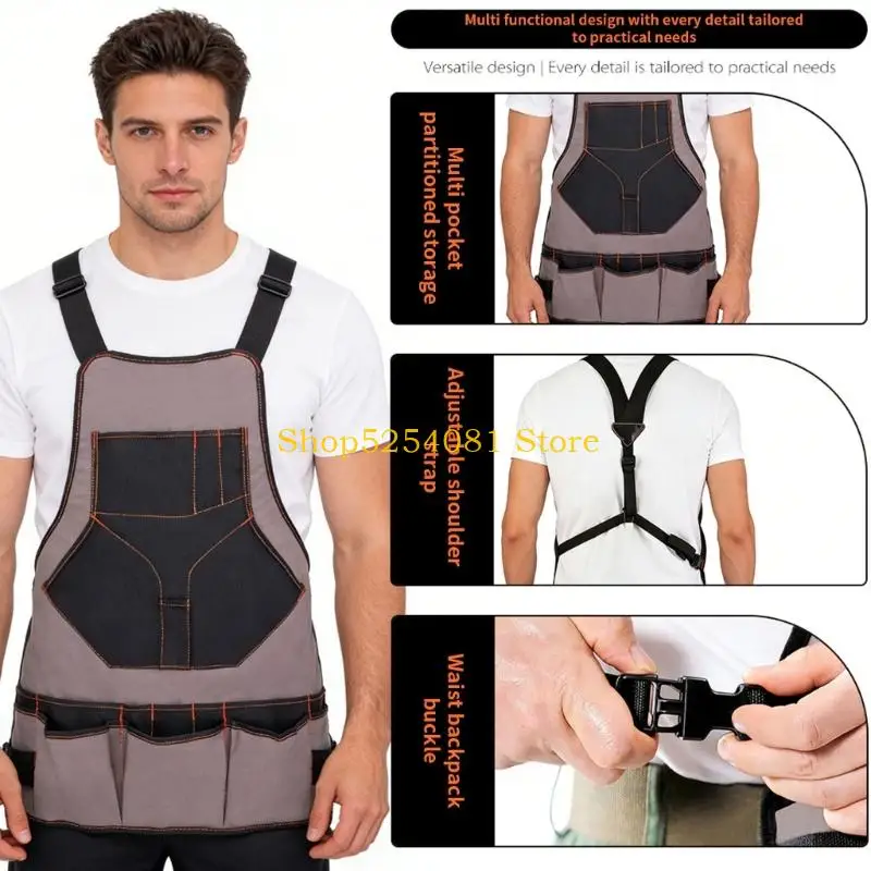 AXYC Strong Fabric Work Apron Including 5 Front Pouches And 3 Large Waist Pouches