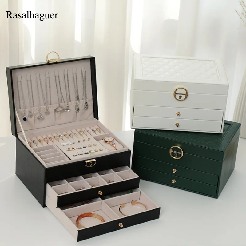 Neu 3 schichten Romantische Box PU Lagerung Einzigartige Blau Schmuck Box Großhandel Kreative Tragbare Reise Lagerung Box Ohrringe Ring