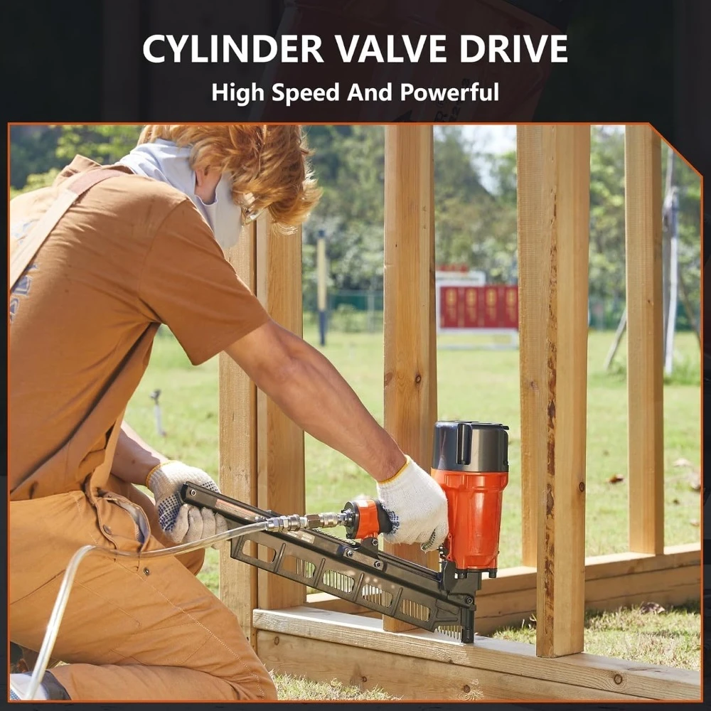 أداة تثبيت جديدة عالية السرعة، مسدس أظافر بتأطير هوائي 21 درجة، 2 بوصة حتى 3-1/4 بوصة أظافر كاملة الرأس مطلية بالبلاستيك #4