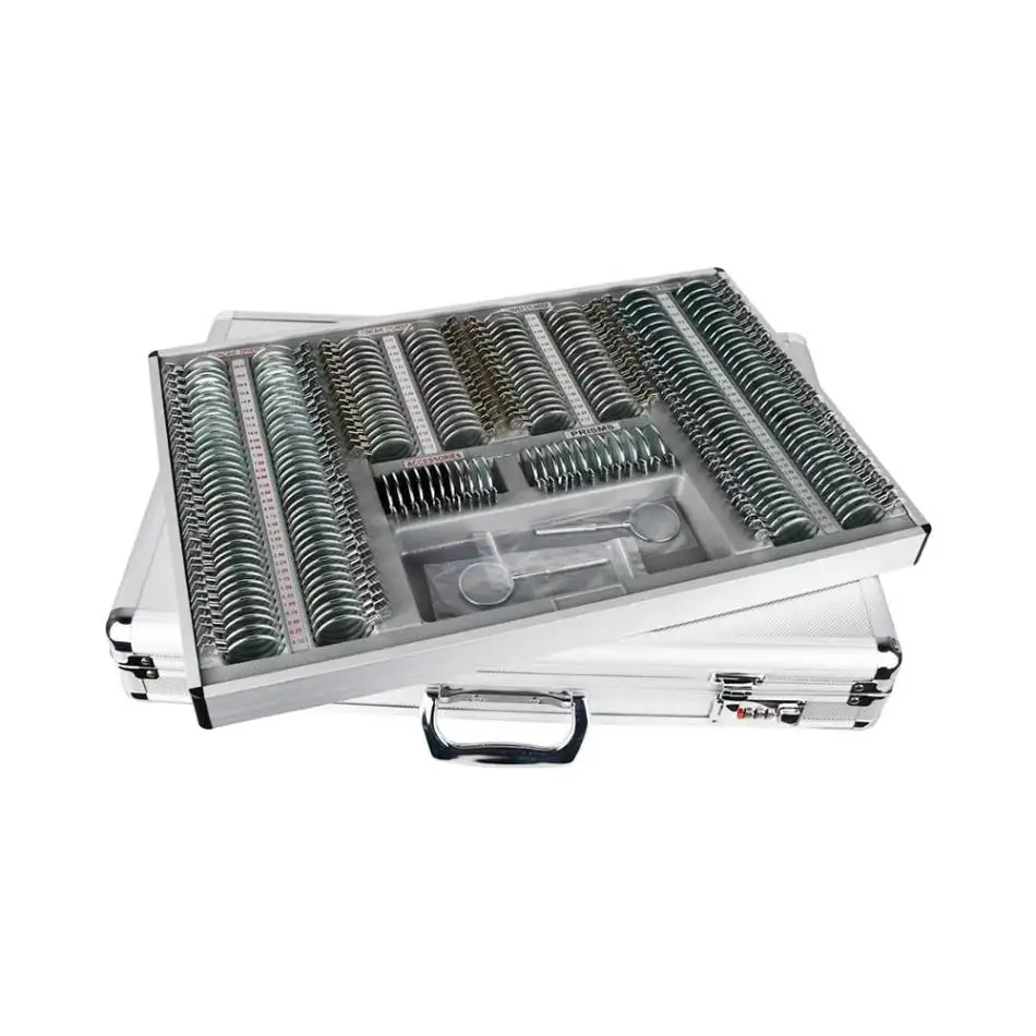 

Профессиональный набор коробки для осмотра пробных линз с индивидуальным логотипом, офтальмологическое оборудование, набор пробных линз, металлический обод, 232 шт. линзы