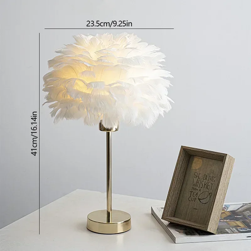 Nordic  Feather Table Lamp Romantic Bedside Lamp Study Bedroom Decoration Atmosphere Night Lights