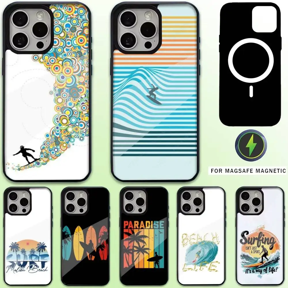 

Surf Beach Rips Curls Phone Case For iPhone17,16,15,14,13,12,11 Plus,Pro Max Magnetic Magsafe Wireless Charging