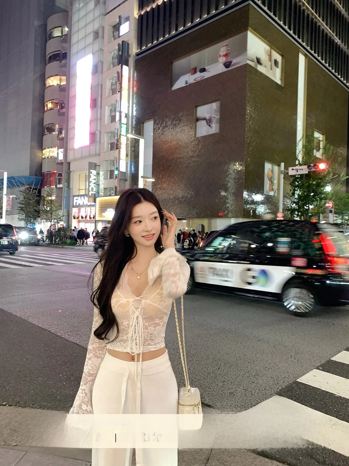 

White V-ne Long Sve Lace irt Women's Casual Sle Versatile Lace Top Night Fog Dr Pure Desire Faionable Ladies' S...