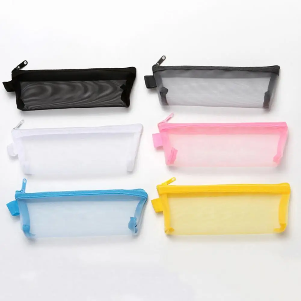 Grande capacidade transparente caneta saco, visível malha papelaria malote, material escolar para estudantes