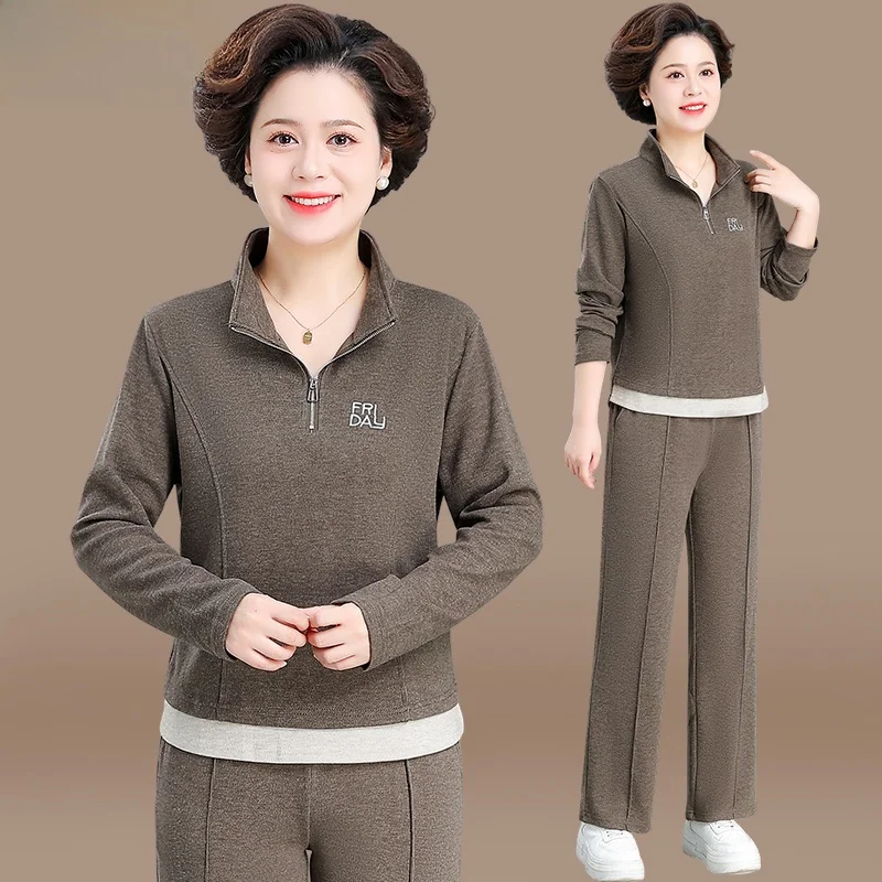

Casual Long Sve Sportswear Set for Women Spring Autumn 2024 Faionable Middle-Aged And ly Women's Top And Bot