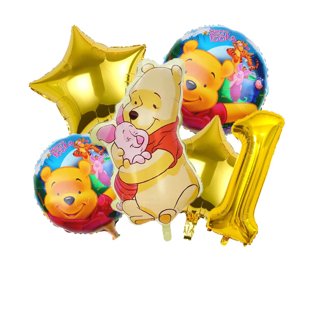 Cartoon Winnie Bear Theme Gold Number 1-9 Foil Balloon Set Children Birthday Party Decoration Baby Shower Supplies Gifts
