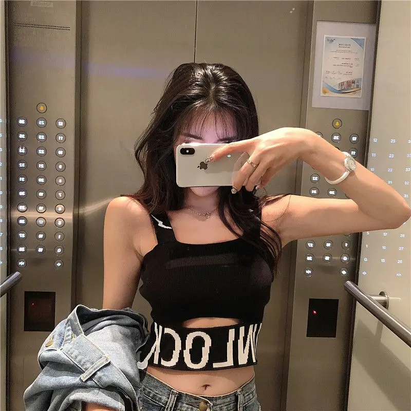 Summer 2024 New Spicy Girl Slim Letter Camis Casual Fashion Sleeveless Crop Top Sweet And Spicy Sportswear Vest Women Clothing