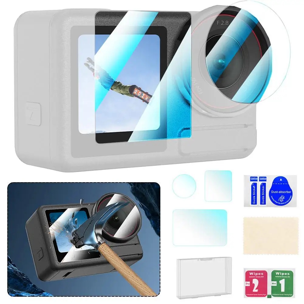  for dji Action 5 Pro Lens Tempered Glass Film Ultra-Clear Lens Film + Rear Screen Film + Front Lens Film Dust-proof Protector