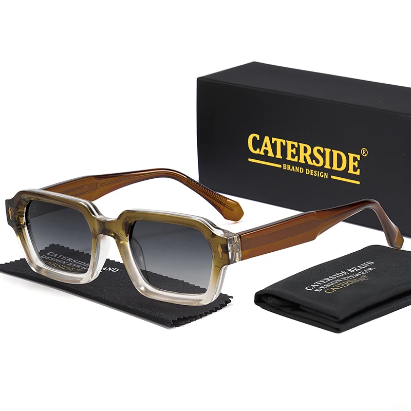 

CATERSIDE винтажные мужские поляризационные солнцезащитные очки, высококачественные квадратные солнцезащитные очки с храмовыми кончиками, женские уличные вечерние очки UV400