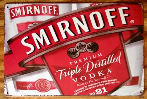 Letrero Metálico de Vodka SMIRNOFF, Placa Retro Vintage para Bar, Pub, Cocina o Cuarto de Hombre