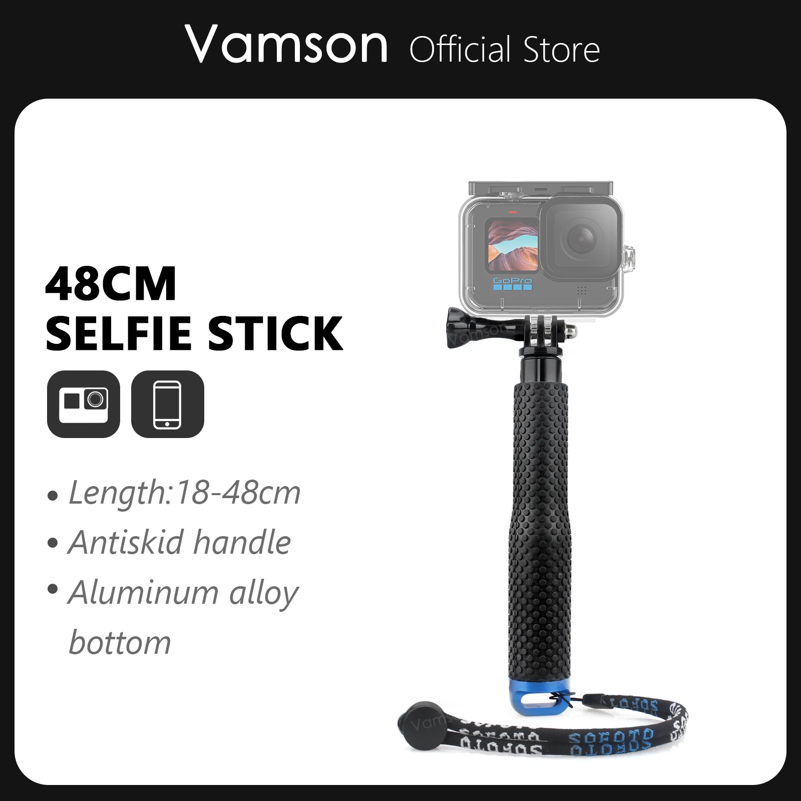 Vamson for GoPro 12 11 10 9 8 7 Aluminum Extendable Pole Selfie Stick Monopod Tripod Mount for GoPro Hero 11 for Insta360 for Yi