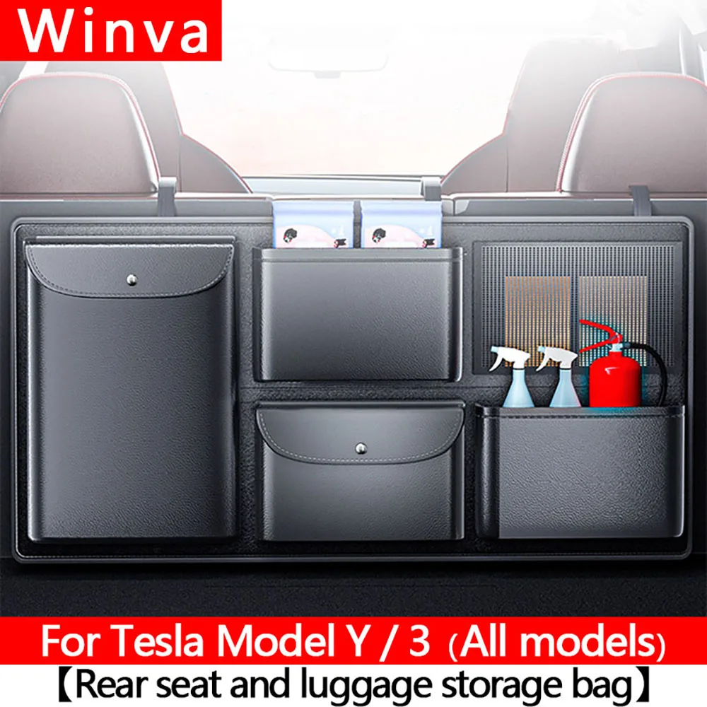 

For Tesla All Model Y/3 &other brands Trunk PU Leather Storage Bag big Capacity Hanging Organizer Practical Car Backseat Pocket