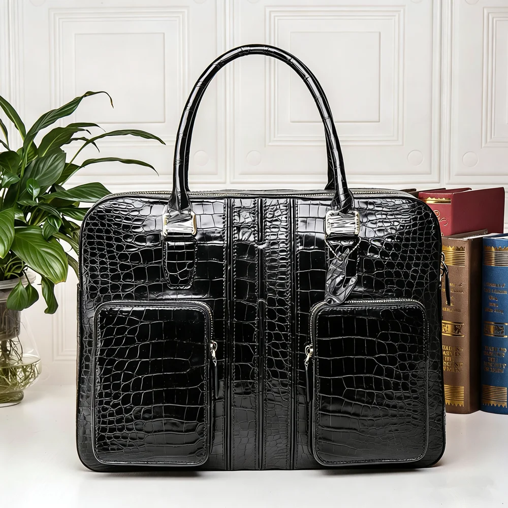 

Новая роскошная мужская сумка-портфель из натуральной крокодиловой кожи, высококачественная мужская сумка через плечо из крокодиловой кожи.