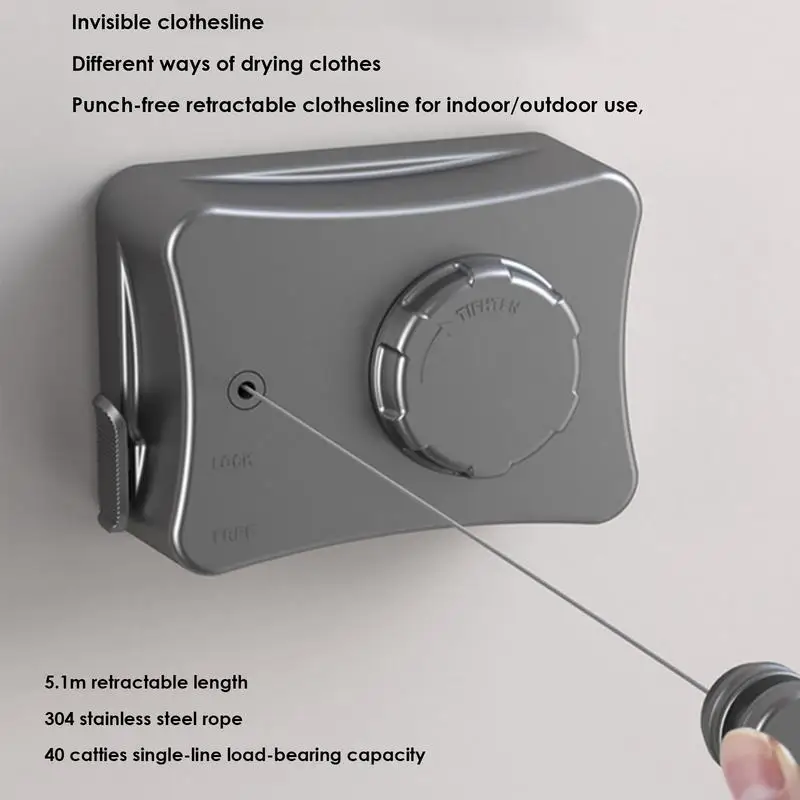 Retractable Clothesline Clothes Drying Lines Wall-Mounted Laundry Lines Compact Punch-Free Windproof Non-Slip Clothesline For