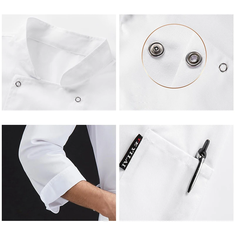 Long-Sleeved Restaurant Men and Women Chef Jacket Catering Hotel Kitchen Uniform Cook Costume Bakery Female Working Clothes