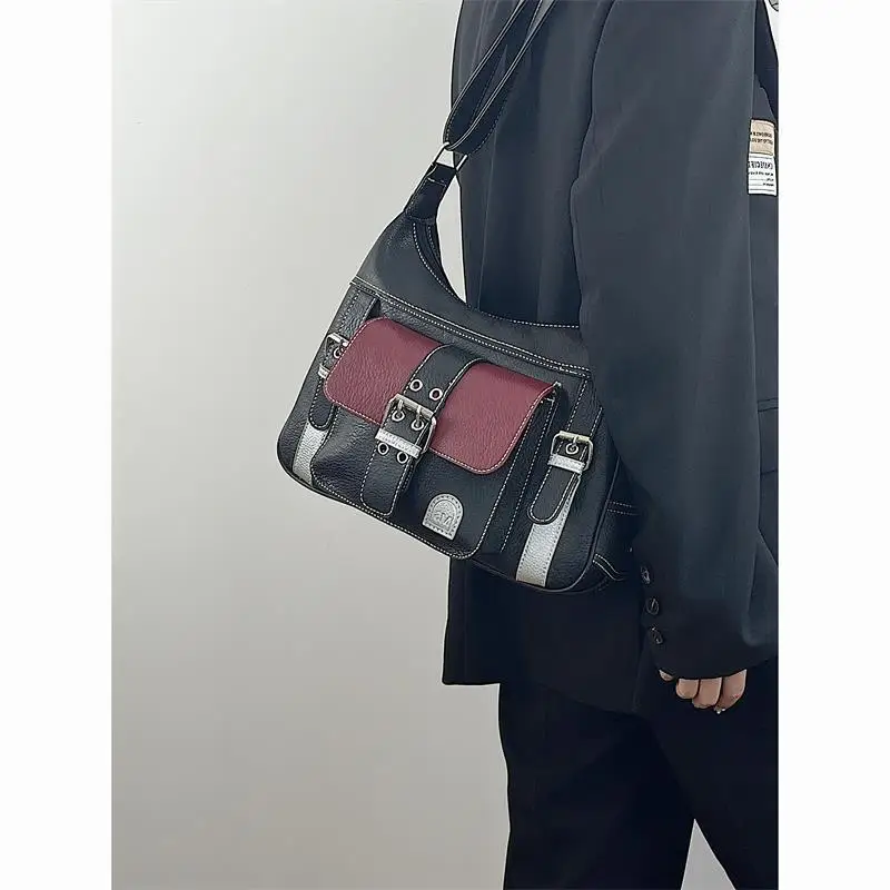 Bolso cruzado texturizado para mujer, bolsa de mano de gran capacidad, estilo Retro americano y europeo