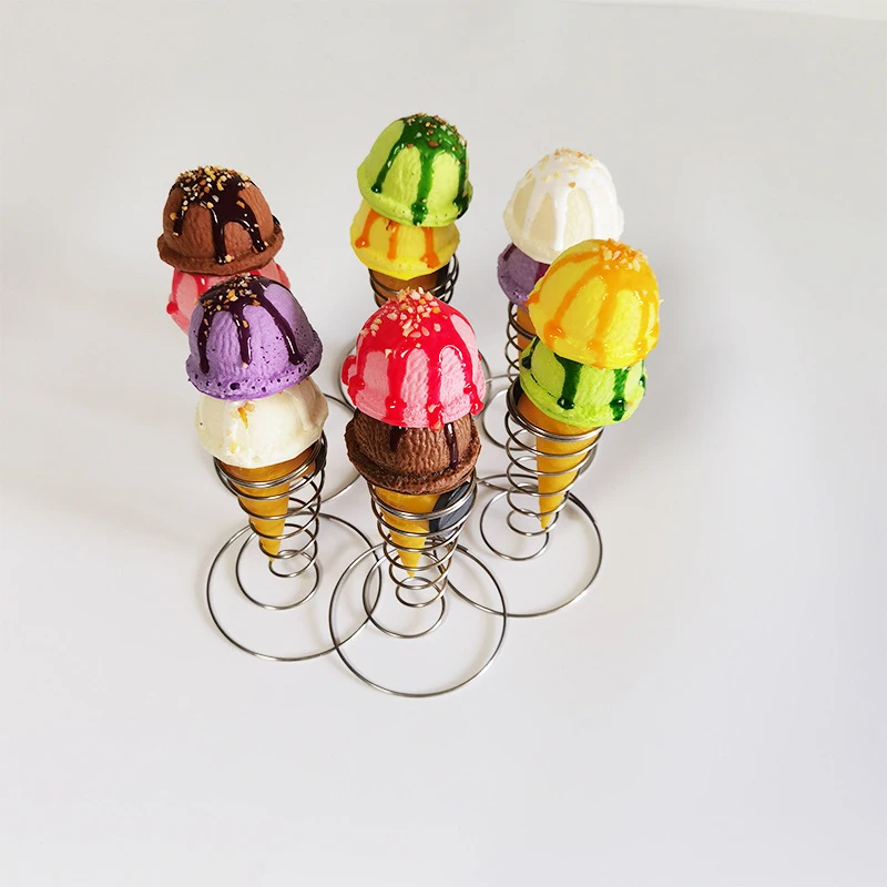 ●1Pc Cone Holder Stand Ice Cream Rack French Fry Waffle Display Roll Cones Metal Basket Hand Fries Serving Steel Stainless Pizza