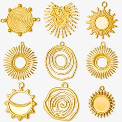 Fashion 10pcs/lot Sun Shaped Irregular Thread Stainless Steel Pendants Charms DIY Settings Jewelry Marking Findings for Necklace