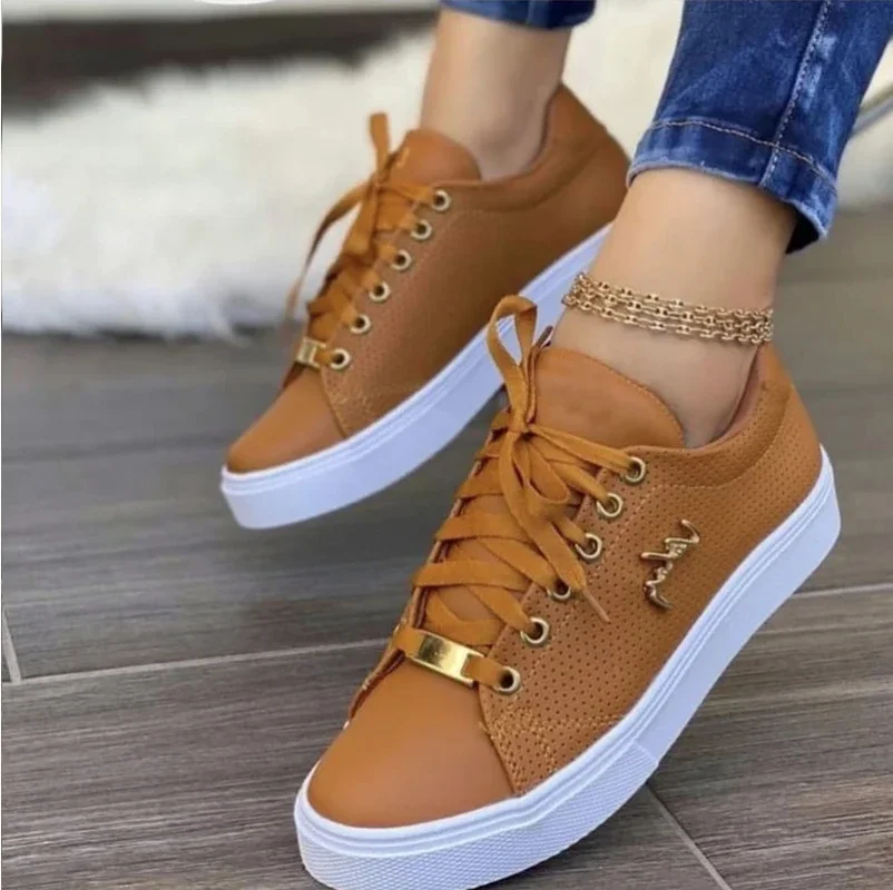 

Women's Sneakers Shoes Woman Spring Summer 2024 for Girls Women Sneakers Flat Breathable PU Leather Platform Shoes Footwears