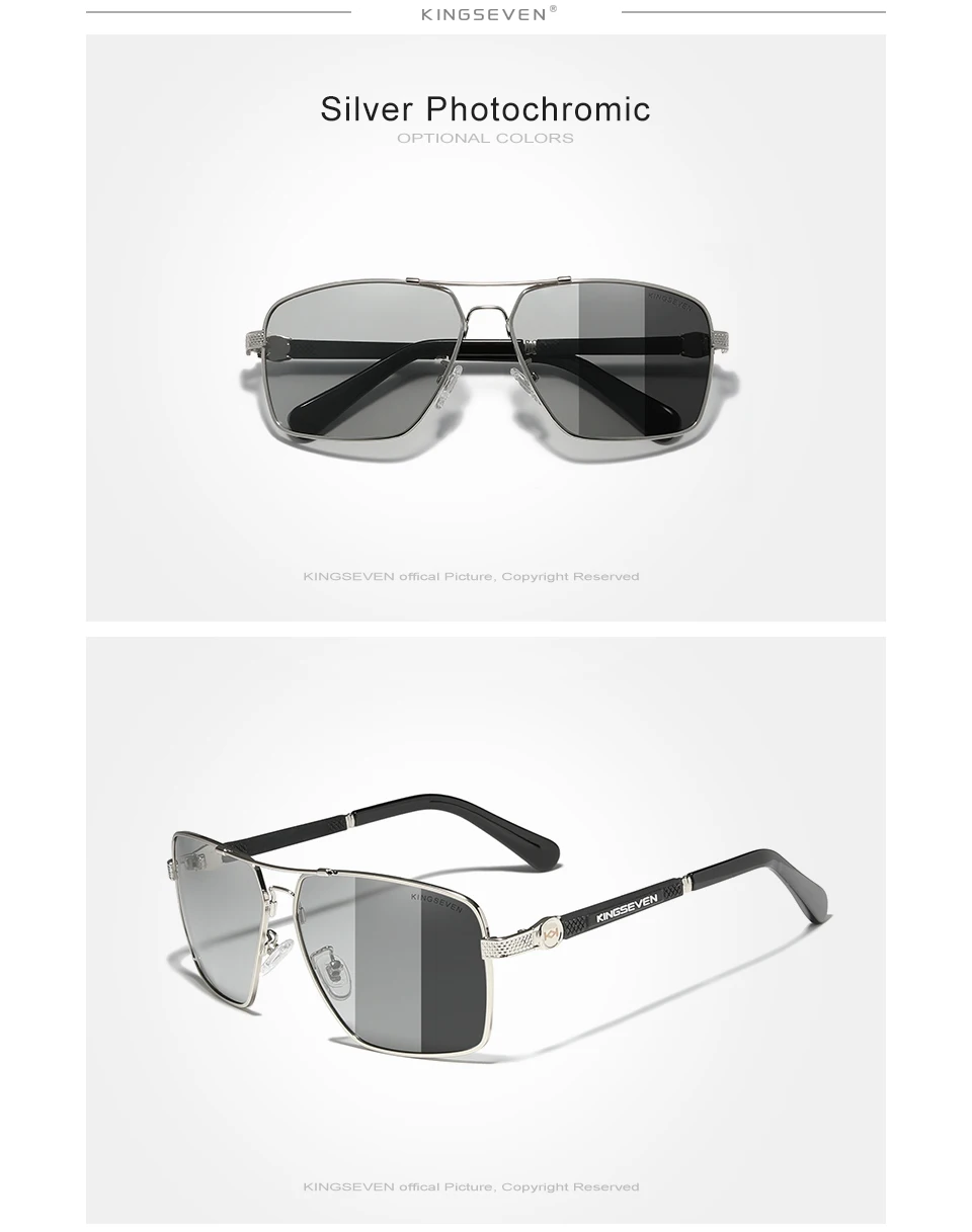 KINGSEVEN Design Sonnenbrille Für Männer/Frauen Neue Polarisierte UV400 Beschichtung Optische Linse Auto Reset Quadratischen Rahmen Fahren Brillen – Detail 14
