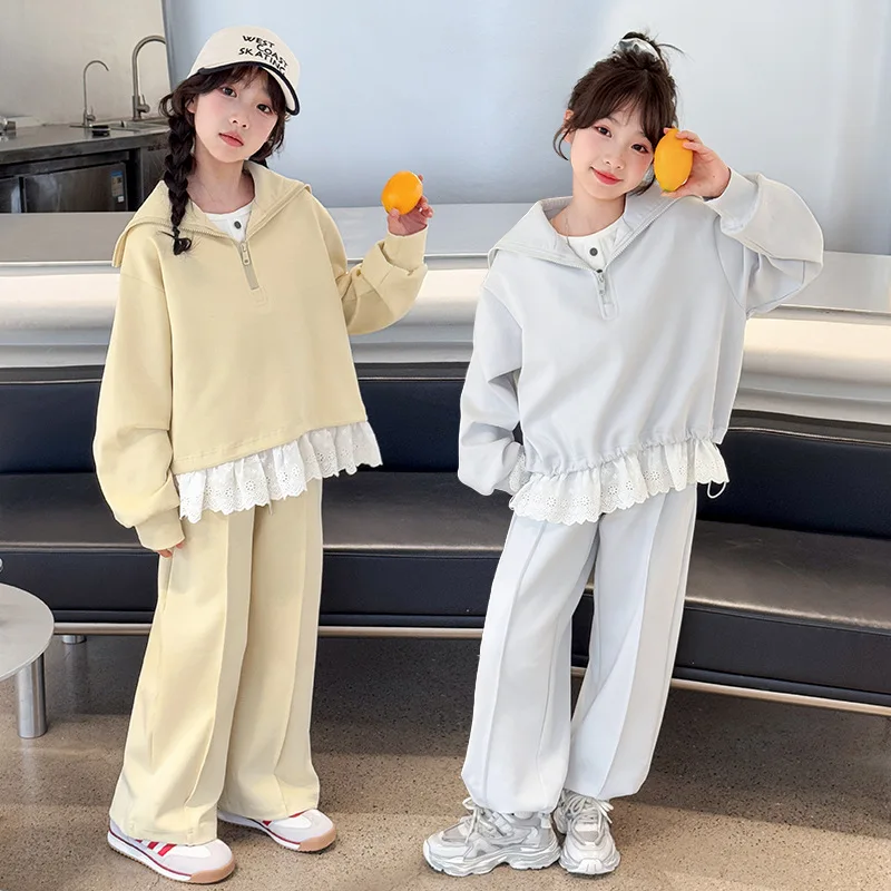 

Baby Girls Sets Autumn Patchwork Turn Down Collar Top+Elastic Waist Sweatpant Kids Girls Sets Children Girls Casual 2pcs Sets