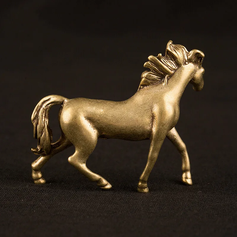 Vintage Solid Brass Galloping Horse Figurine Chinese Zodiac Horse Statue Lucky Desktop Decor Collectible Ornament