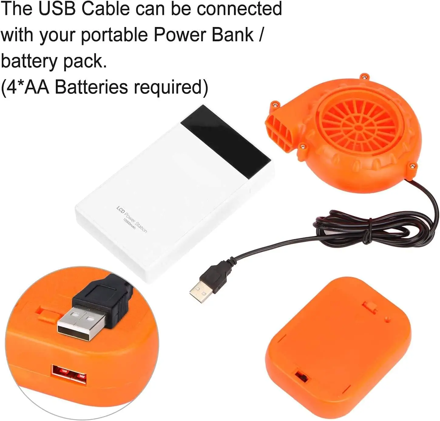 Mini ventilador soplador para disfraz de dinosaurio o cabeza de Mascota de muñeca u otros trajes de ropa de juego inflable, naranja