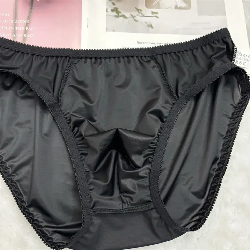 

Black Glossy Ice Silk Satin Lingerie Panties Plus Size Underwear Sexy Briefs