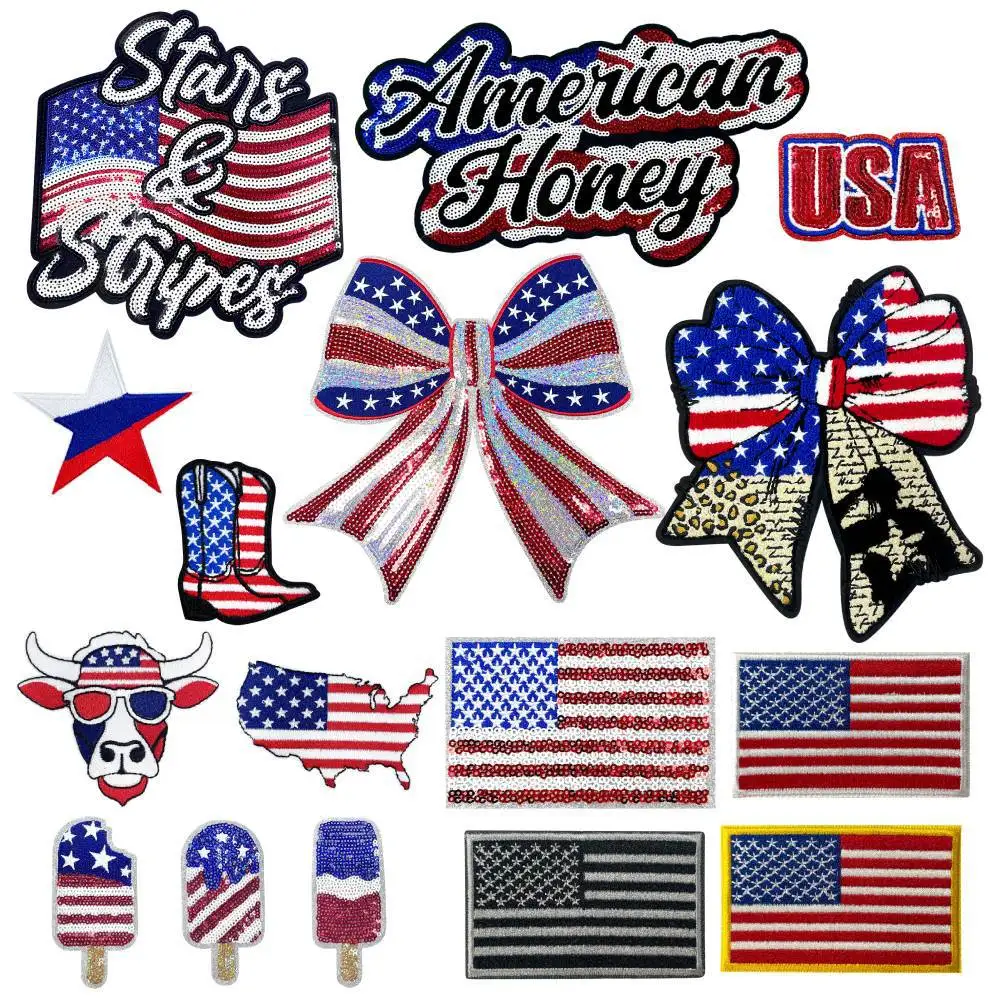 

250th Anniversary of The U.S. Independence Embroidered Patches DIY Hat Iron on Patches Sequin Craft Decor Repair Sewing Sticker