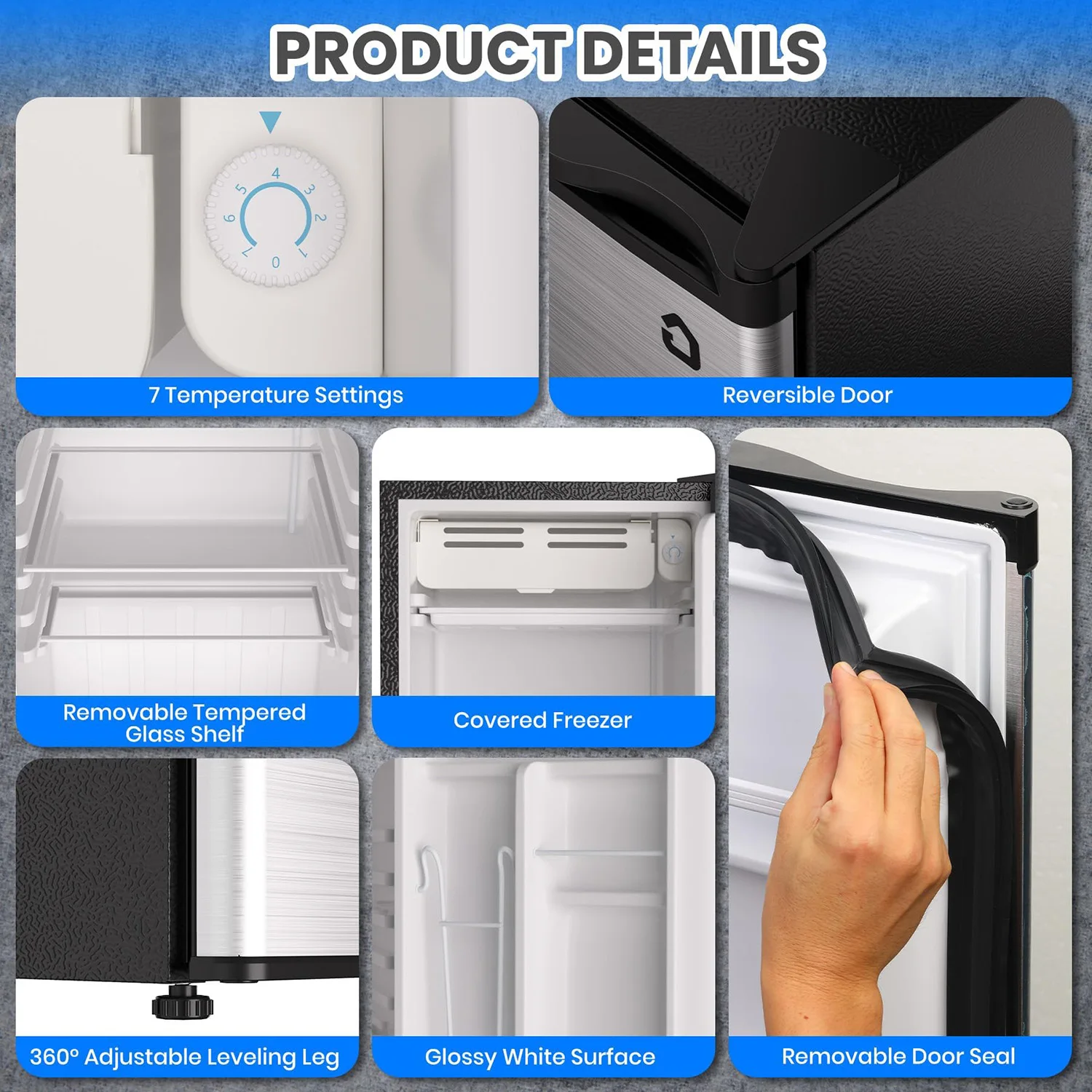 3.2立方フィートの省エネ静音ミニ冷蔵庫、冷凍庫付き、調節可能な棚、リバーシブルドア、寮、アパート、オフィス用