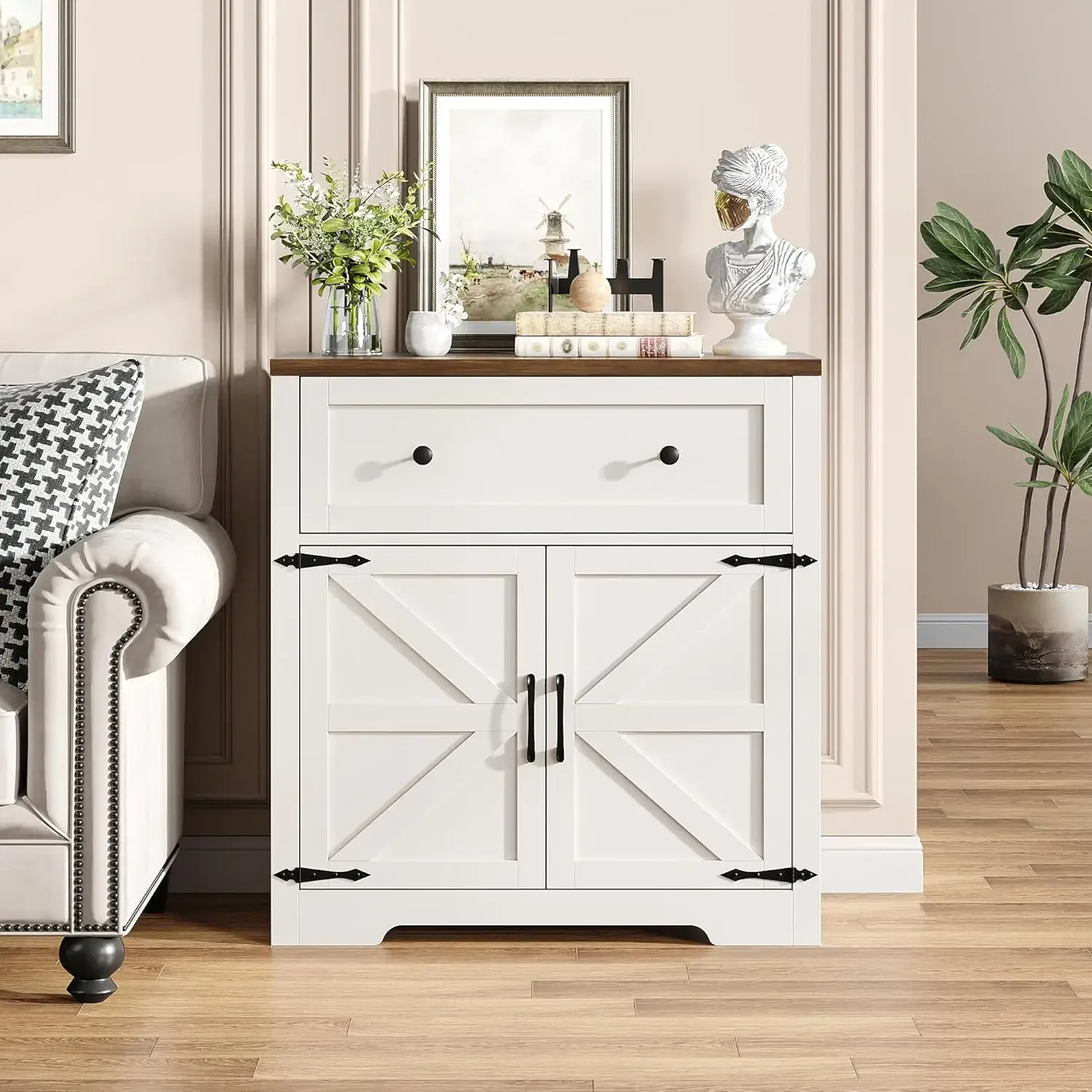 

BestsellerFarmhouse Sideboard Buffet Cabinet with Storage, Small Kitchen Storage Cabinet with Doors and Drawers, White Sideboard