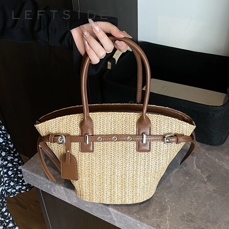 

LEFTSIDE Woven Straw Tote Crossbody Bags for Women 2025 ​Eco-friendly Handmade Shoulder Bag Females Beach Bags Summer Handbags