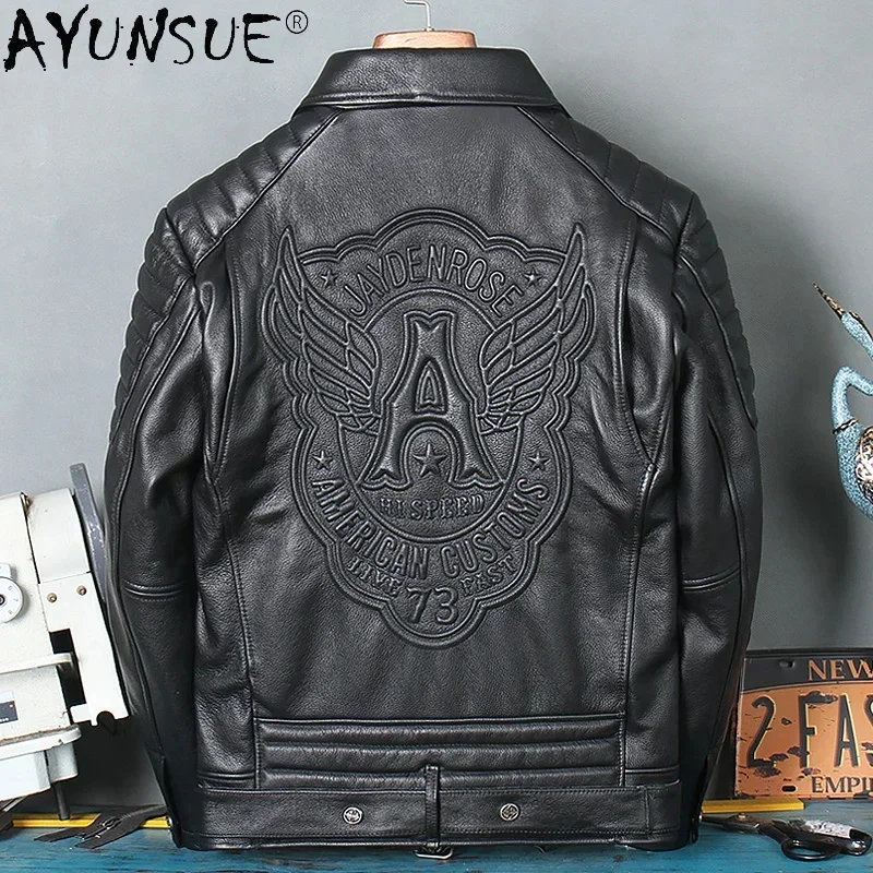 AYUNSUE 2025 Genuine Cow Leather Jacket Men Short Motorcycle Coat Plus Size 5xl Spring Autumn Mens Clothing Hommes Veste