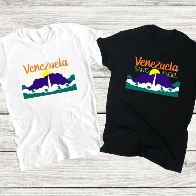 Venezuela Colors T-shirts Vibrant Landscape Tee Cotton Unisex Graphic T Shirts Cotton Retro Street Fashion Men's Short Sleeve