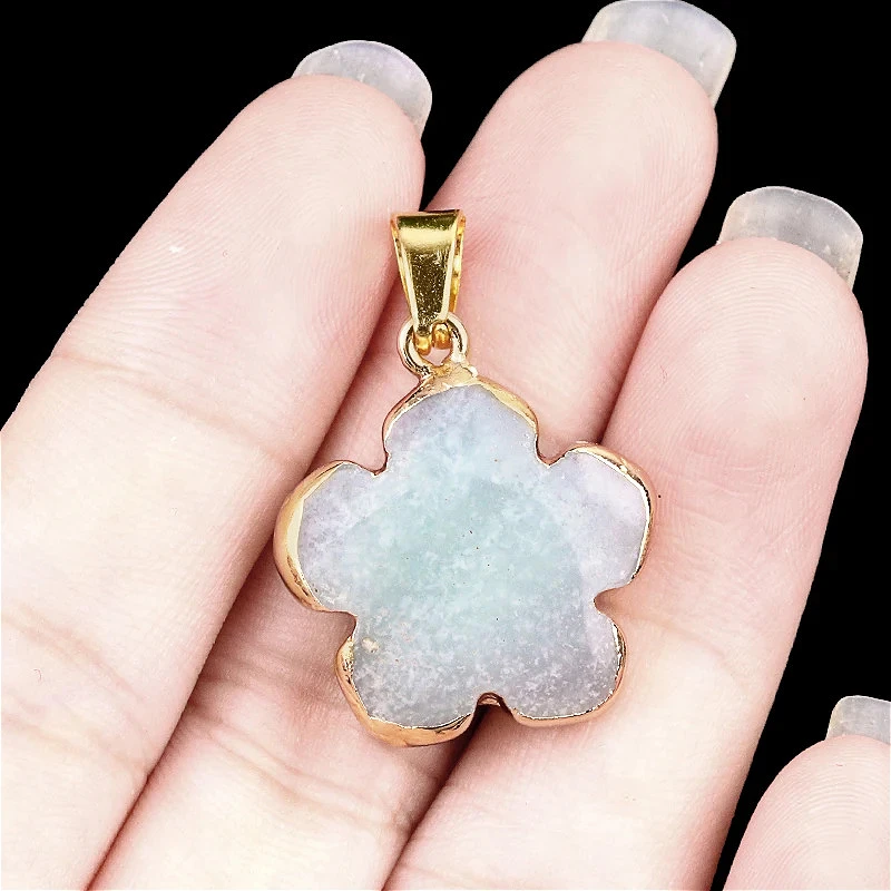 15 أحجام 20 مللي متر شكل زهرة 1 قطعة الحجر الطبيعي جمشت امازونيتي قلادة حلية النساء صنع المجوهرات عقد دي اي واي أقراط #2