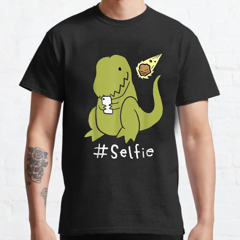 Funny T-Rex Taking Selfie  Dino Cool Cute Humorous T Shirt Summer Classic Casual Adult Print TShirts Kawaii Ropa Mujer Tops Tees