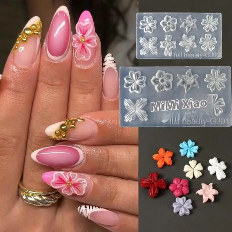 2 pezzi 3D Sakura stampo per unghie in silicone giglio fiore a cinque petali stampo trasparente per unghie fai da te decorazione per unghie strumenti di progettazione manicure