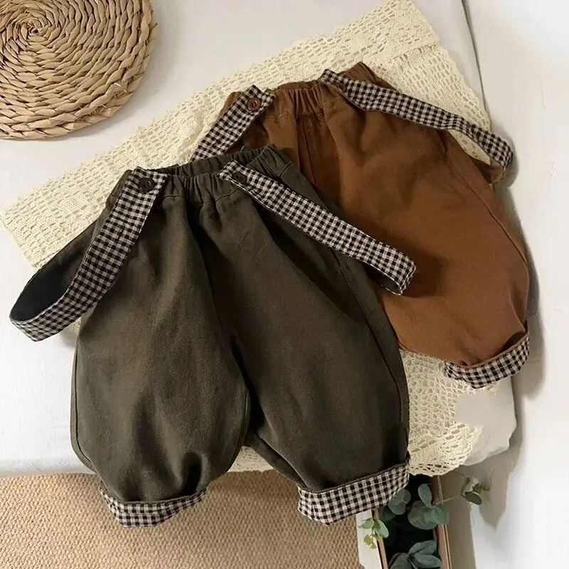 

Spring and Autumn Boys' Strap Pants New Children's Versatile Pants Baby Two Wear Forest Series Casual Pants