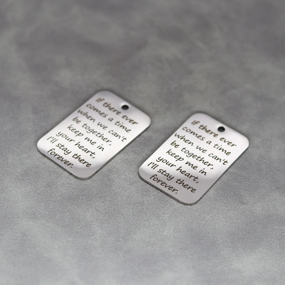 2pcs Laser Engraved Word If There Ever Comes A Time When We Can\'t Be Together Rectangle Stainless Steel Charm Pendants