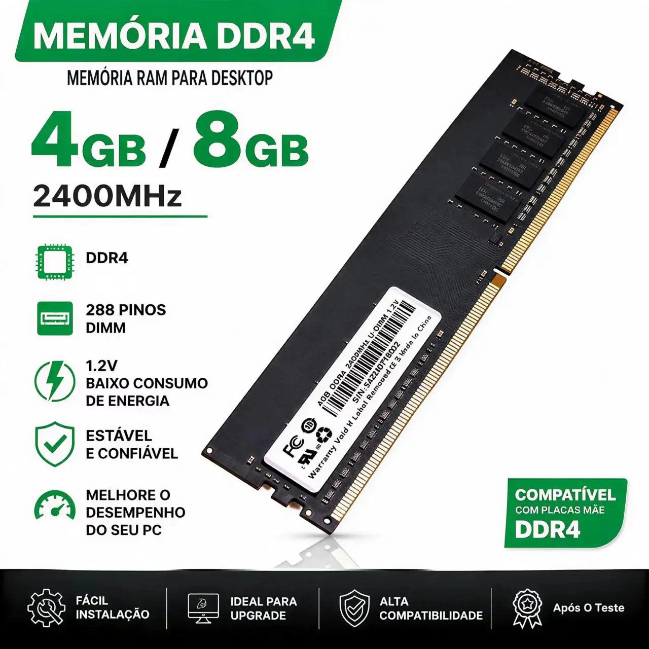 DDR4 RAM 4GB 8GB 2400MHz Desktop Memory PC4-19200 288Pin UDIMM 1.2V Computer RAM Upgrade for PC Compatible with Intel AMD Motherboard Memory Expansion