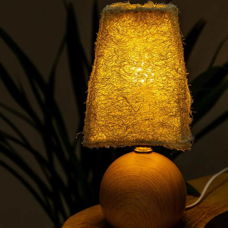 

Handmade Diy Loofah Creative Table Lamp Bedroom Sleep Bedside Lamp Study Retro Night Light Ambient Light
