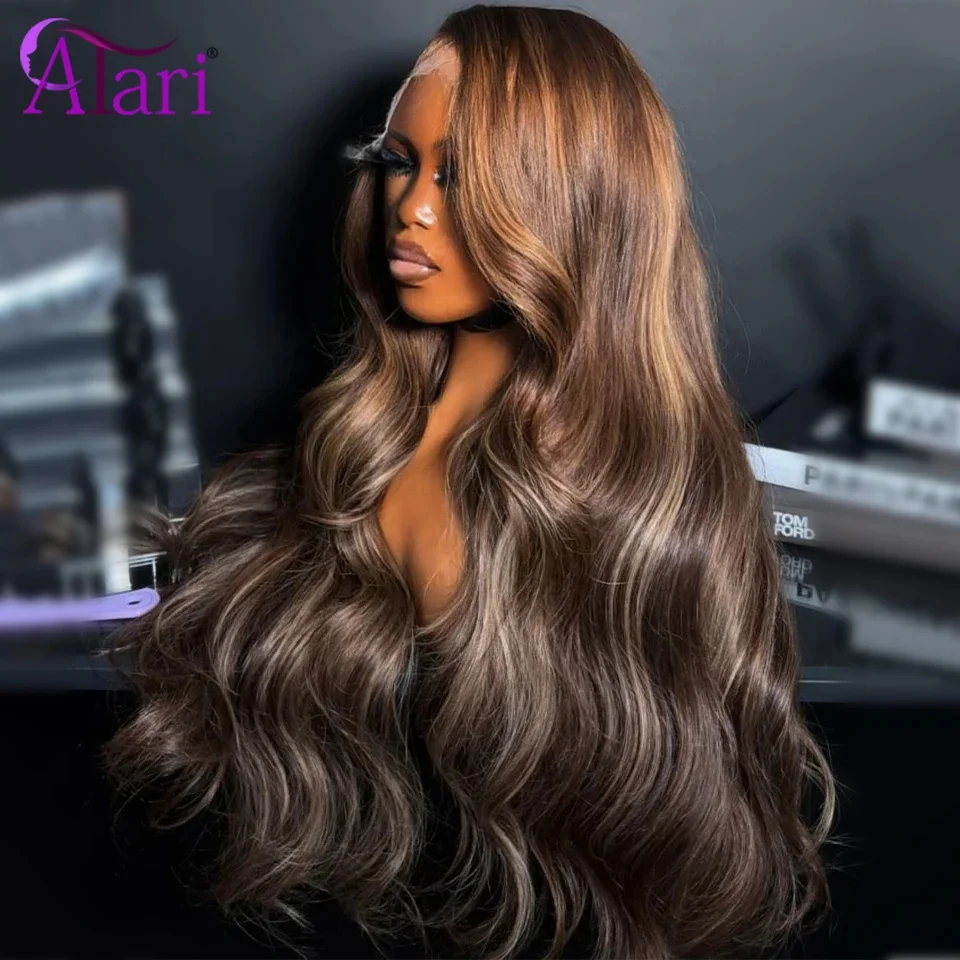 5x5 Lace Closure Highlights Brown Blonde Body Wave Human Hair Wigs Transparent 13x4 13x6 Lace Frontal Remy Hair Wig for Women