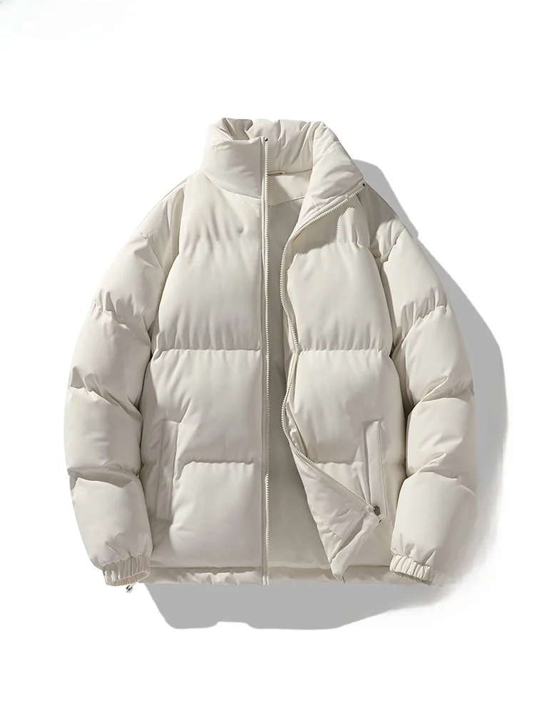 سترة قطنية فضفاضة تناسب الرجال معطف دافئ للخبز بياقة واقفة لون نقي متعدد الاستخدامات ملابس خارجية شتوية للزوجين